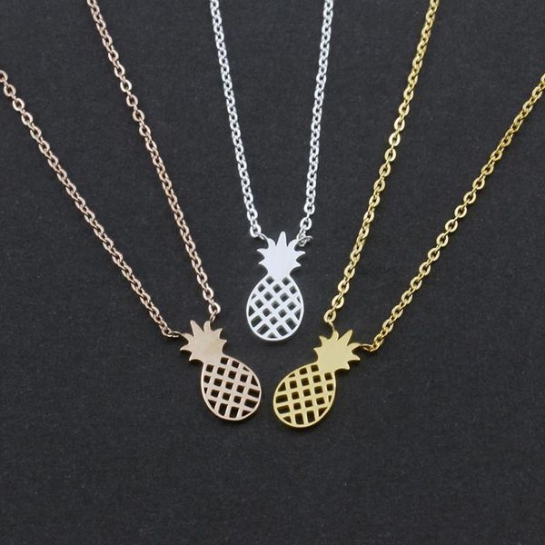 

pendant necklaces gold color hawaii fruit pineapple necklace collares mujer stainless steel chain choker ananas party jewelry, Silver