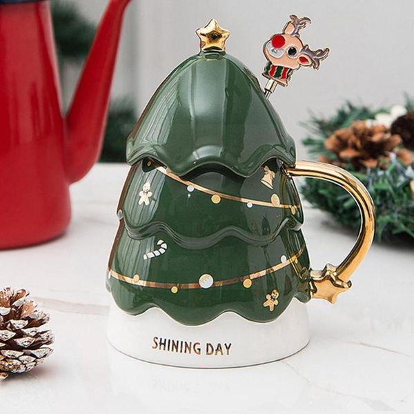 

mugs 3d christmas tree mug creative ceramic large capacity with coffee milk lid gift child spoon friend companion cup t8h0