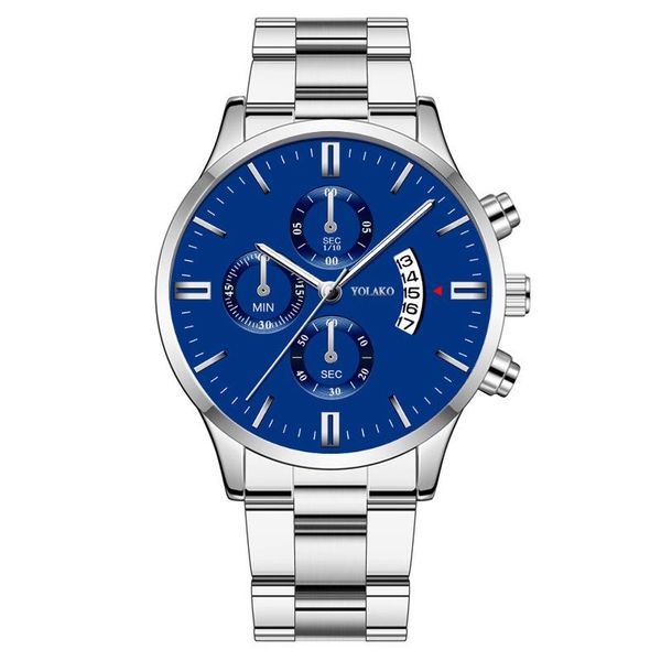 

wristwatches business mens watches auto date chronograph quartz watch stainless steel casual wrist gift for men lb, Slivery;brown