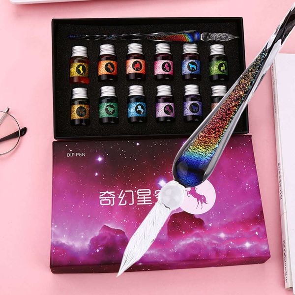 

hanyuyuan glass pen dip in water set student crystal gift box creative stationery k