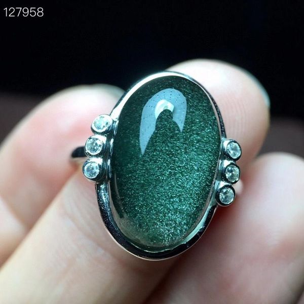 

cluster rings natural green phantom quartz adjustable oval ring round 15/16mm 925 sterling silver bead genuine, Golden;silver