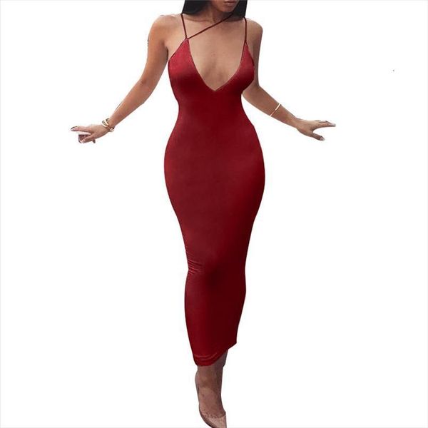 

summer suspender solid women dresses sleeveless v neck backless nightclub long straps ankle length pencils, Black;gray