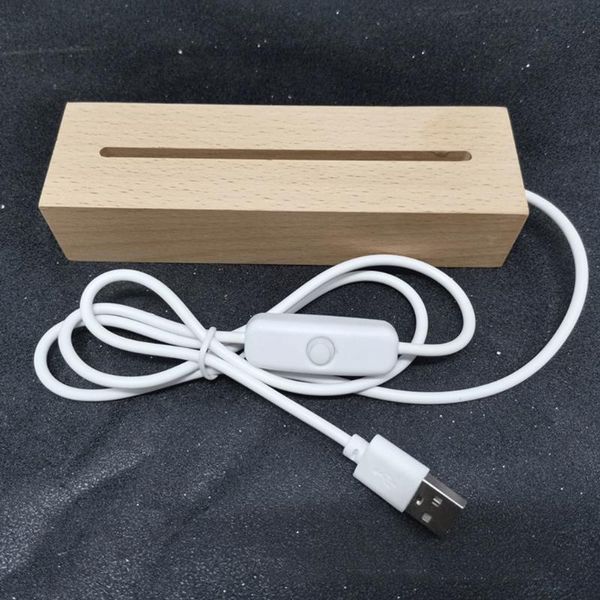 

night lights usb powered rectangle beech wood material led luminous base display holder with switch table light