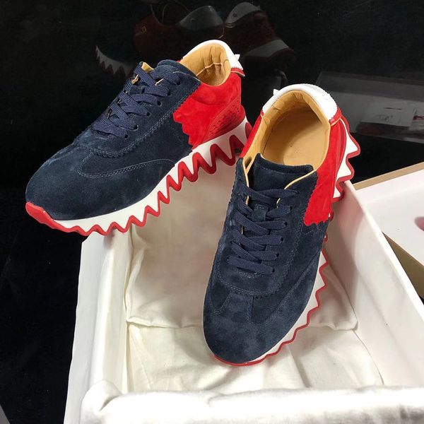 

personality and fashion couple sneakers luxury designer lace-up shoes with genuine leather red bottom casual designer shoes, Black