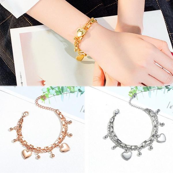 

stainless steel love heart bracelets for women party gift fashion moon crown locks multi layers chain charm jewelry, Golden;silver