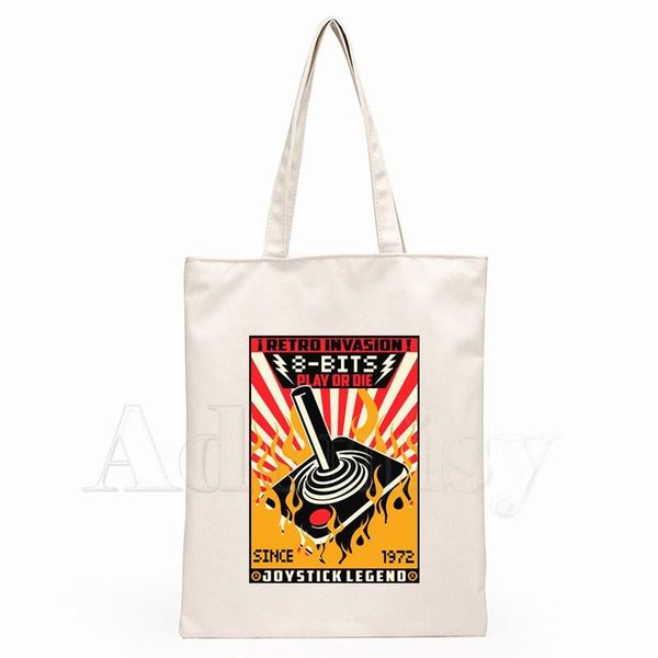 

shopping bags arcade enthusiasts atari games canvas simple cartoon print girls fashion life casual pacakge hand bag