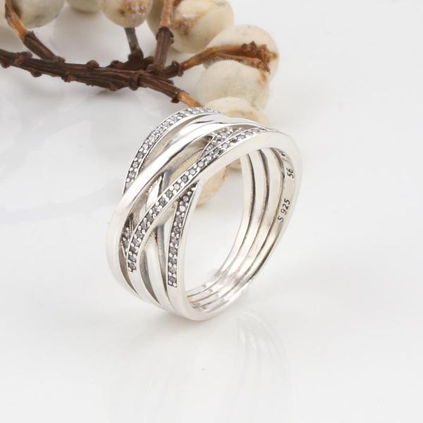 

cluster rings 925 sterling silver twining ring hollow interweaving fashion pan for women wedding party gift jewelry, Golden;silver
