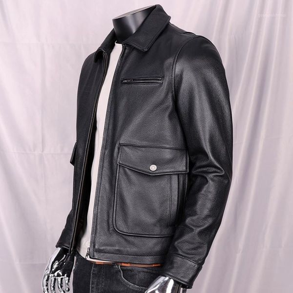 

men's leather & faux 2021 black casual style genuine jacket men plus size 3xl real natural cowhide autumn slim fit russian coat