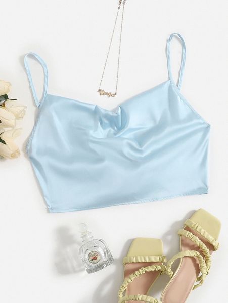 

tie back crop cami satin b5wr#, White