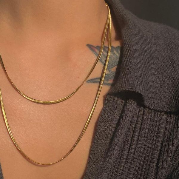 

chains 2021 dazan trendy washable layered 18k gold plated stainless steel double chain necklace unique design for women party, Silver