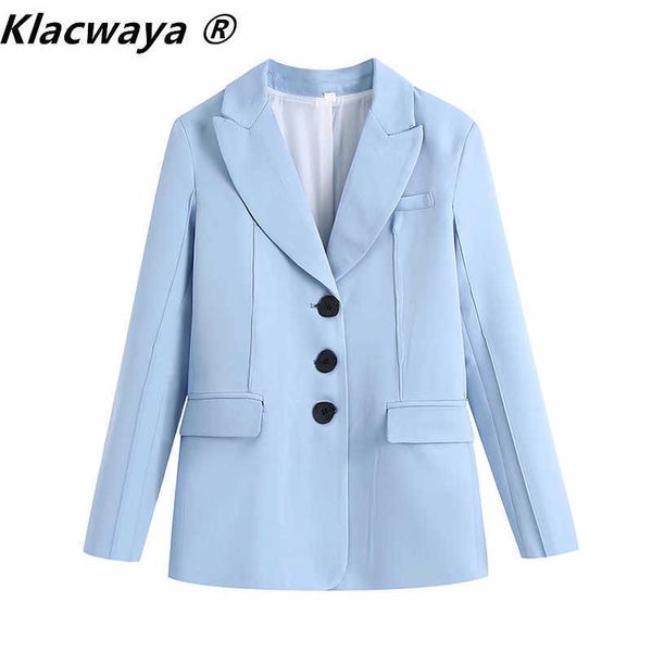 Klacwaya Donna 2021 Moda Giacca monopetto aderente Cappotto Vintage Tasche con patta a maniche lunghe Capispalla femminile Chic Veste X0721