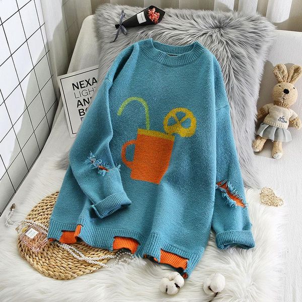 

women's sweaters loose hole knitted women sweater and pullovers long-sleeved thicken warm casual all match female pulls outwear coats, White;black