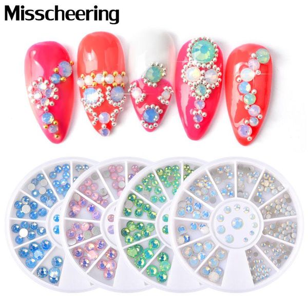 

nail art decorations 1 box opal rhinestones flat bottom colorful crystal multi-size 3d in wheel diy accessories, Silver;gold