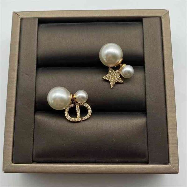 

designer jewelry new letter with full asymmetric pearl earrings female 925 silver needle pbe6