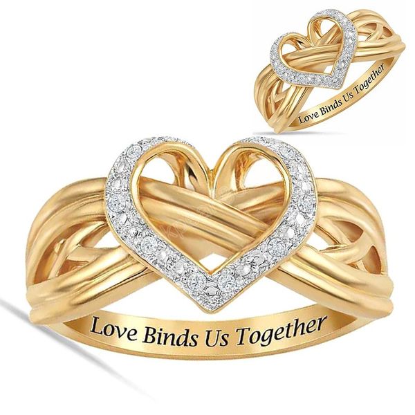 

women hollow heart rings luxurious gold color rhinestone twisted finger rings wedding party jewelry rings gifts accessories, Silver