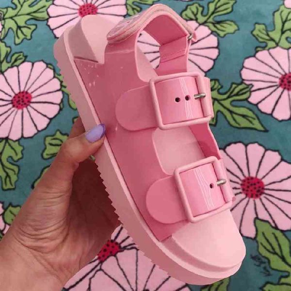 

candy color women's pink women open toe platform summer designer thick sole flat sandals new shoes 80% off outlet online sale, Black