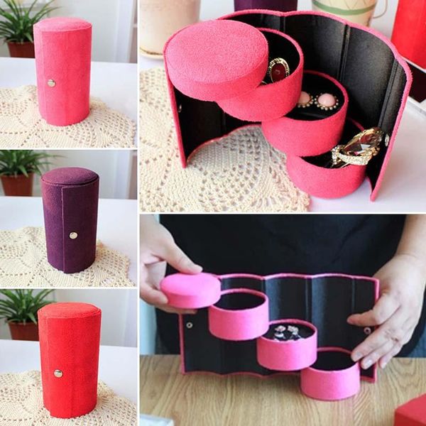 

storage boxes & bins three-layer flannel case box portable jewelry vintage cylinder