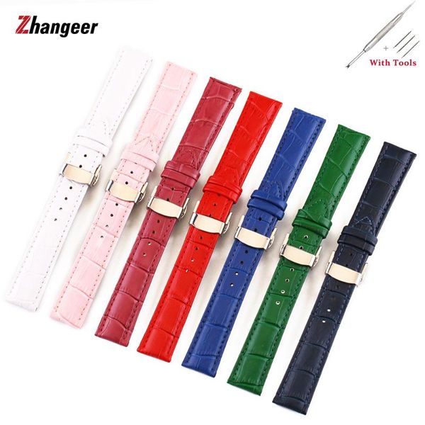 

watch bands premium genuine leather strap multi-colors accessories men women butterfly buckle cowhide watchband 12-24mm accessor, Black;brown