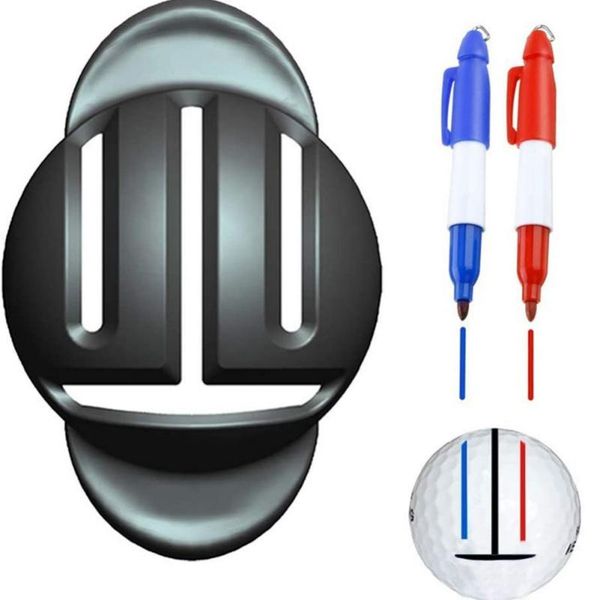 

golf training aids 1 set of triple track auxiliary 3 line marker chrome steel mesh +2pcs markers pen to position outdoor sports tool