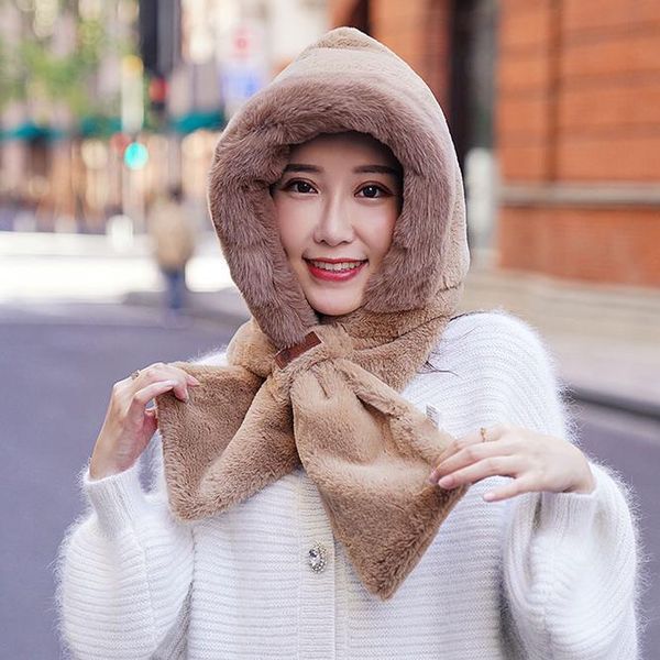 

hats, scarves & gloves sets hat scarf one female winter plush thickened cold proof warm windproof ear protection girl outdoor khaki, Blue;gray