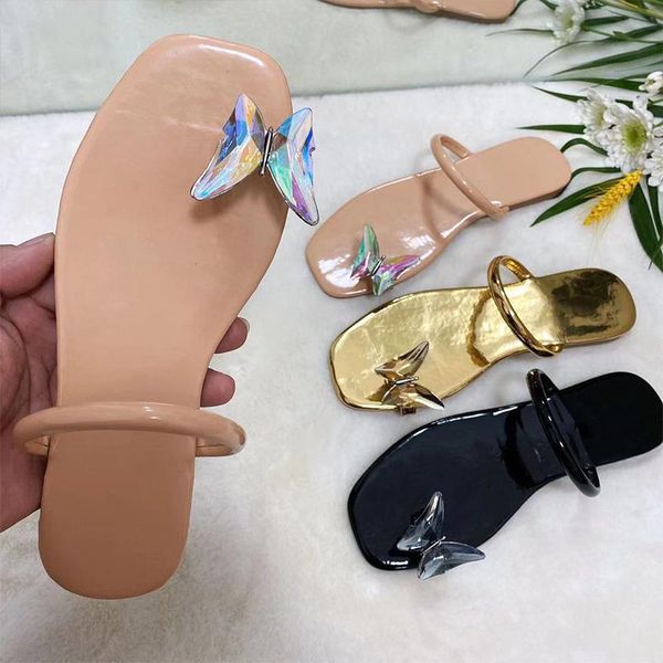 

women slippers outdoor woman casual butterfly ladies 2021 clip toe summer sandals flats fashion slides beach flip flop, Black