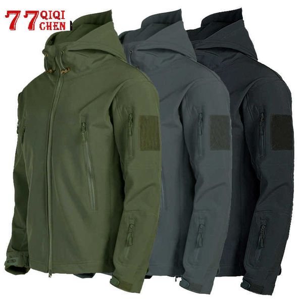 Jaqueta tática dos homens de tubarão de tubarão de tubarão macio À prova de vento À prova de vento À Prova D 'Água Combate Mens Jaquetas Com Capuz Bomber Casacos Masculino S-3XL X0621