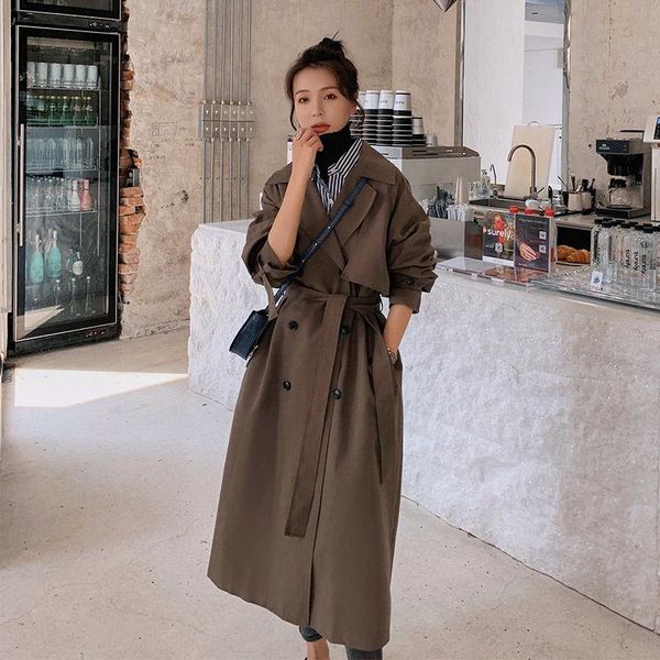 

women's trench coats 2021 fashion casual ladies work wear nice windbreaker black women clothes woman female ol jacket long coat bat159, Tan;black