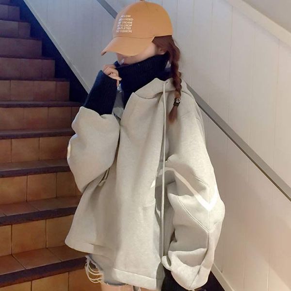 

women's hoodies & sweatshirts sweater female autumn and winter fake two high collar plus velvet thick coat korean version of the tide s, Black