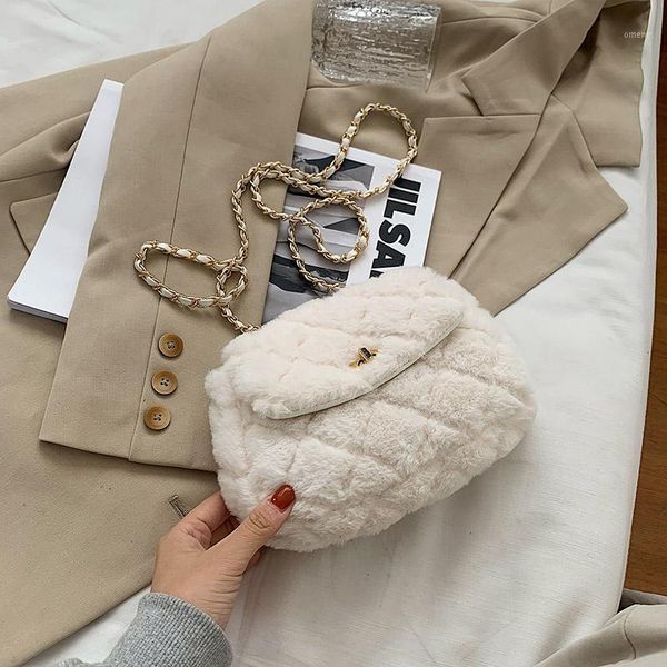 

evening bags lattice square crossbody bag 2021 winter high-quality soft plush women's designer handbag lock chain shoulder messenger1