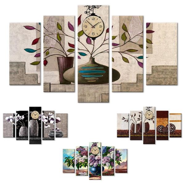 

panel wall art real clock canvas flowers painting poster print living room home decor framed frames