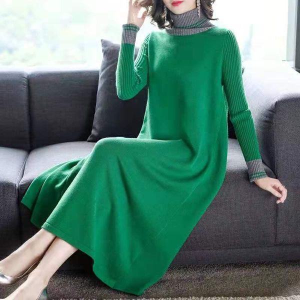 

casual dresses women 2021 autumn winter fashion long bottoming sweater female turtleneck loose vestidos ladies knitted warm dress v333, Black;gray