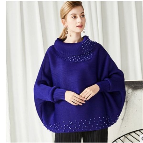 

knits miyake fashion fold r turtleneck loose solid long beaded t-shirt, White