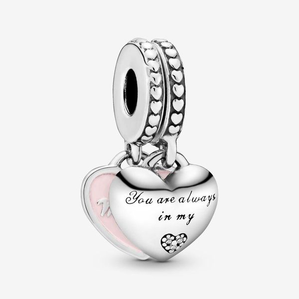 

100% 925 sterling silver mother & daughter hearts dangle charms fit pandora original european charm bracelet fashion women wedding engagemen, Bronze;silver