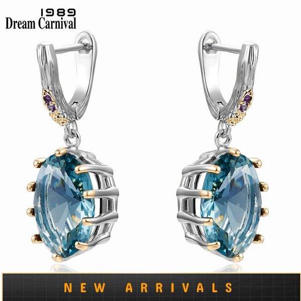 

dreamcarnival1989 big blue drop earrings for women delicate cut dazzling zircon white gold plated bridal gothic jewelry we4034bl, Golden;silver