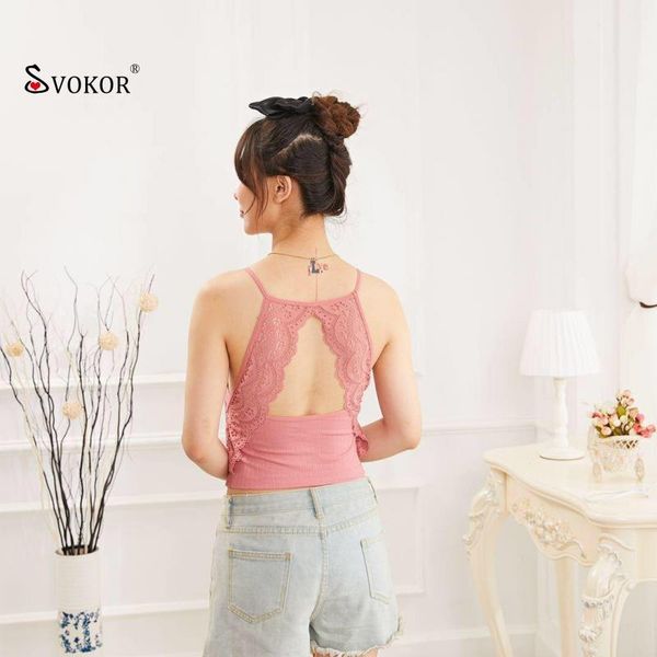 

camisoles & tanks svokor women lace backless bottoming vest comfortable breathable summer sleeveless sling 2021, Black;white