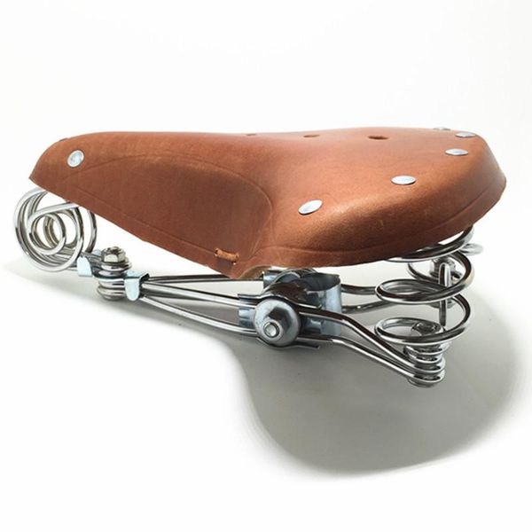 

bike saddles leather comfort bicycle seat cushion spring mountain brown saddle child absorber sella mtb parts by50cz