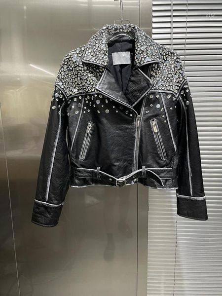 

women's jackets order of fund 2021 autumn winters drill sheep leather motorcycle jacket 1009, Black;brown