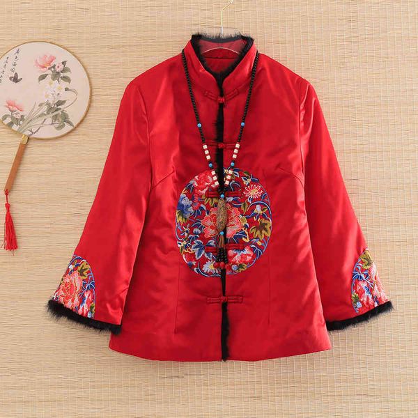 

dress high-end autumn women jacket chinese style retro embroidery elegant lady warm coat female s-2xl, Black;gray