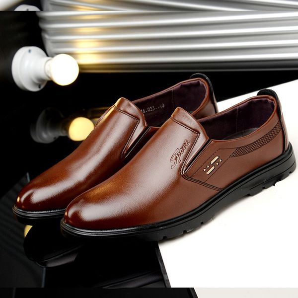 

soft leather four seasons mens business shoes round head shallow mouth shoes lazy casual england formal work men flat shoes, Black