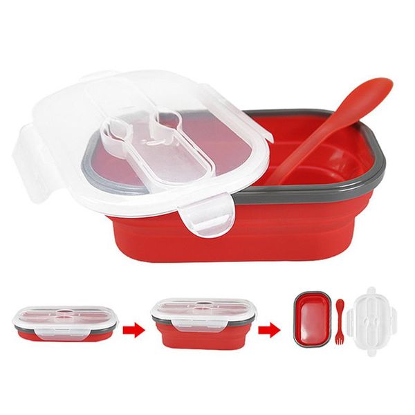 

dinnerware sets creative silicone folding lunch box retractable with fork for picnic