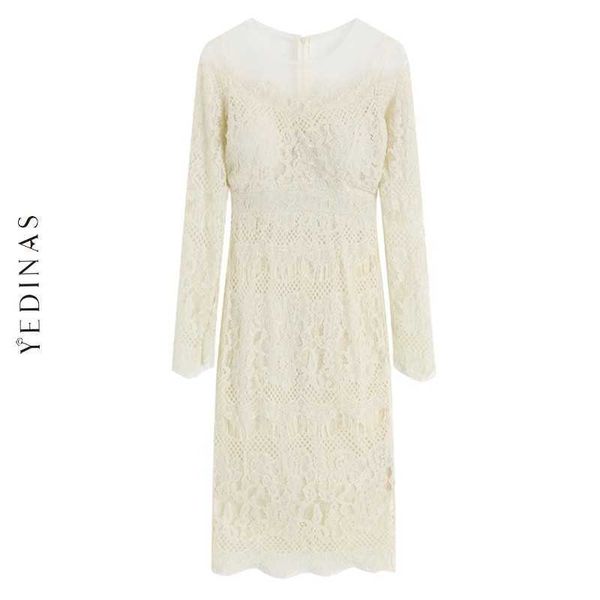 

yedinas spring vintage elegant women white dress lace off shoulder party dresses long sleeve bodycon ladies vestidos 210527, Black;gray
