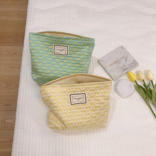 

cosmetic bags & cases solid color floral bag portable travel makeup women large toiletry necesserie organizer cotton pouch