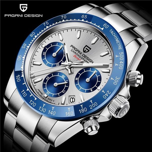 

wristwatches pagani design brand fashion watch man luxury waterproof military sport quartz wristwatch chronograph luminous clock reloj hombr, Slivery;brown