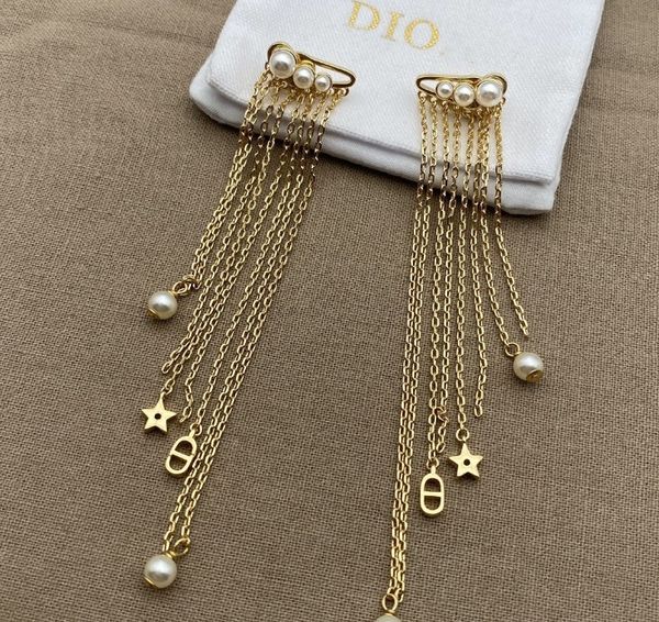 

d family earrings pearl with tassel design long 2021 summer dual use tassel earrings, Golden