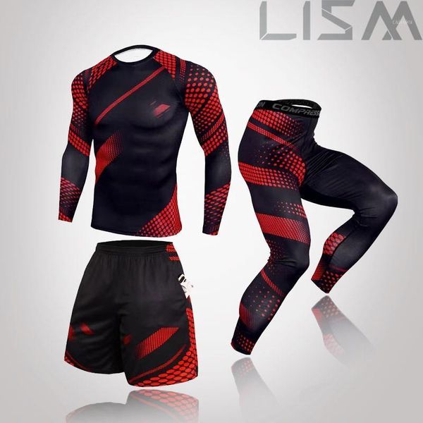 Tracksuits masculinos correndo esportes seqüestra de compressão terno estreito de camisa de fundo apertado Calças de mangas compridas