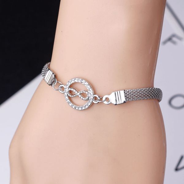 

infinite chain link bracelets for women girls silver plated 8 word rhinestone charm bracelet fashion jewelry, Black