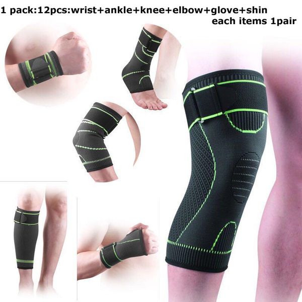 

elbow & knee pads 12pcshin support protector leg arthritis gym sleeve elasticated bandage charcoal knitted ankle warm wrist, Black;gray