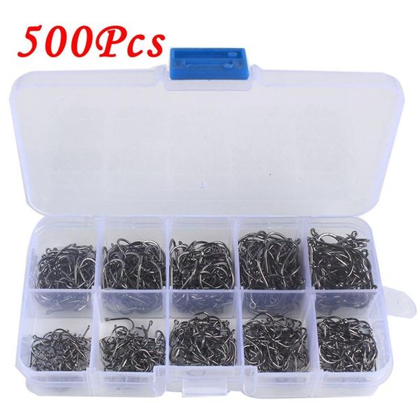 

500pcs/set 10 sizes sea fishing hooks high carbon steel quality jig fish tackle hook size 3 to 12 perforated