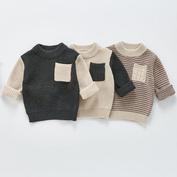 

children baby girls spring autumn sweaters knitted kids fashion patchwork sweater child boys kids knit 210413, White