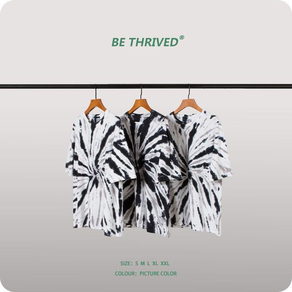 

be men's clothing | 2021 summer new psychedelic tie dye loose short sve high street style hip hop trendy t-shirt for men and women, White;black